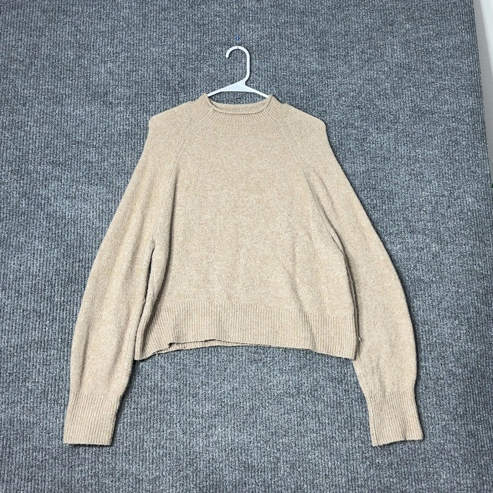 J Crew Sweater Womens S Tan Merino Alpaca Blend Mock Roll Neck Pullover Raglan
